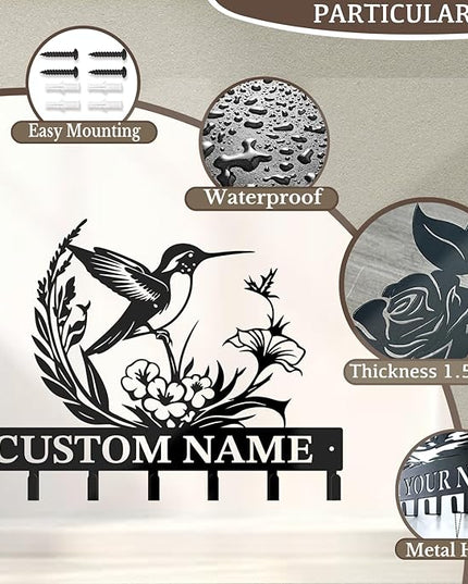 peanut case Customized Keys Holder - Personalized Birds Flower Key Hooks Wall Metal Sign Decor,Wall Holder, Garden,Door Hook (Style F)