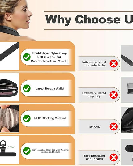 Clip and Go Strap for Phone with Wallet Crossbody, Adjustable Phone Lanyard with Detachable RFID Wristlet Wallet, Black (L)