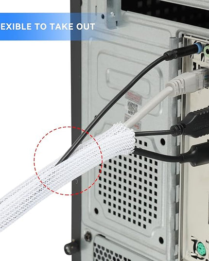 AGPTEK Cable Sleeve Cover, 25ft - 4/5 inch Desk Cord Organizer Cable Hider, Home Office Wire Management Computer TV Wire Loom Tubing, Pet Proof Cord Protector, from Cat Dog Chewing, White
