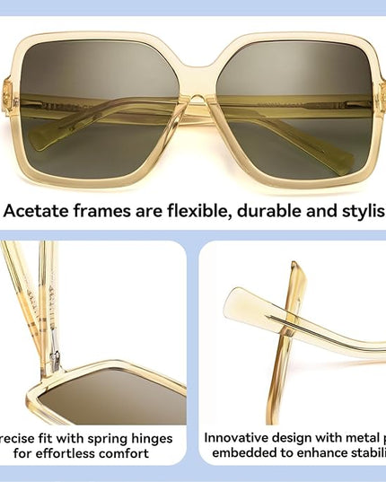 Dollger Oversized Square Sunglasses for Women Big Large Wide Fashion Shades for Men UV Protection Unisex