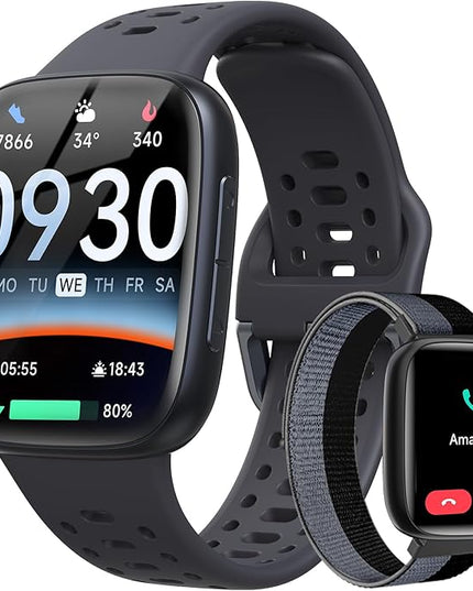 Smart Watches for Men Android iPhone (2 Bands), [1.85" AMOLED Screen] Smartwatch Fitness Tracker 3ATM Waterproof with Bluetooth Calls, AI Control, Heart Rate/SpO2/Sleep Monitor, 7 Days Battery