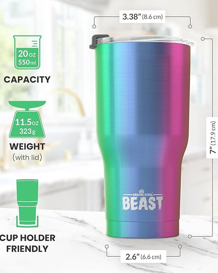 Beast 20 oz Tumbler Stainless Steel Vacuum Insulated Coffee Ice Cup Double Wall Travel Flask (Rainbow)