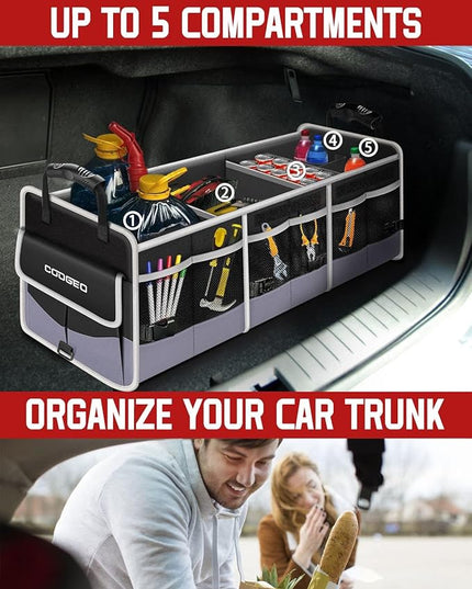 Car Trunk Organizer with Portable Leak Proof Cooler Bag, 3 Compartments Collapsible Car Organizers and Storage with Foldable Cover, Christmas Gifts, Suitable for SUV, Auto, Truck, Minivan