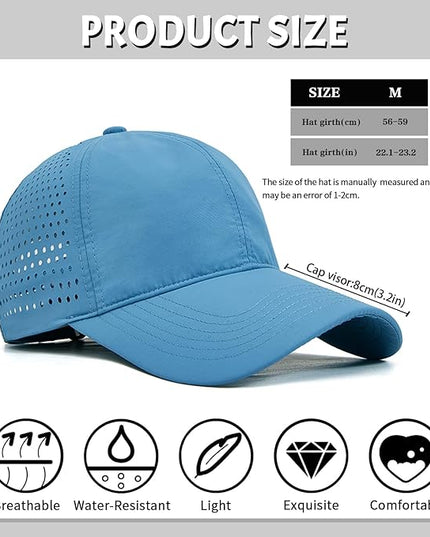 Xinveen Quick Dry Baseball Cap Curved Brim Snapback Hat Laser Cut Mesh Ball Cap Golf Ball Cap for Men Women