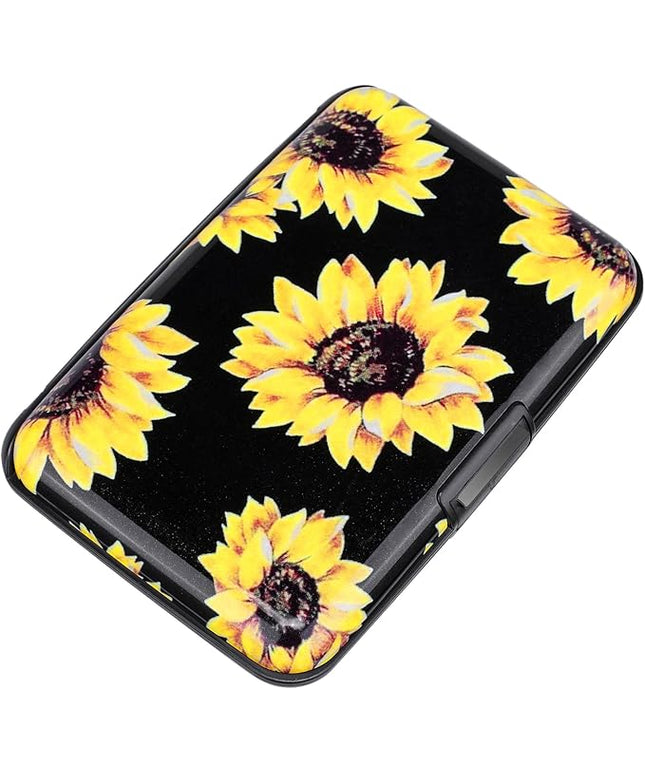 ELFISH Mini RFID Aluminum Wallet Credit Cards Holder Business Card Case Metal ID Case for Men Women (Yellow sunflower)