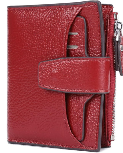 AINIMOER Women's RFID Blocking Leather Small Compact Bi-fold Zipper Pocket Wallet Card Case Purse with id Window