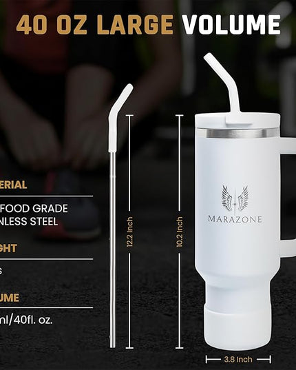40 oz Tumbler with Straw and Leakproof Lid for Hot and Cold Drinks - Stainless Steel Travel Mug Fits Cup Holder, Reusable Water Bottle with accessories, Gift for Women and Men - Pure white