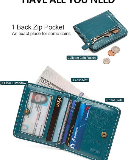 TFKGS Slim Wallet for Women RFID Wallet Women Small Wallets Woman Thin Credit Card Holder RFID Blocking Bifold Compact Pocket Ladies Leather Peacock Blue Mini Purse