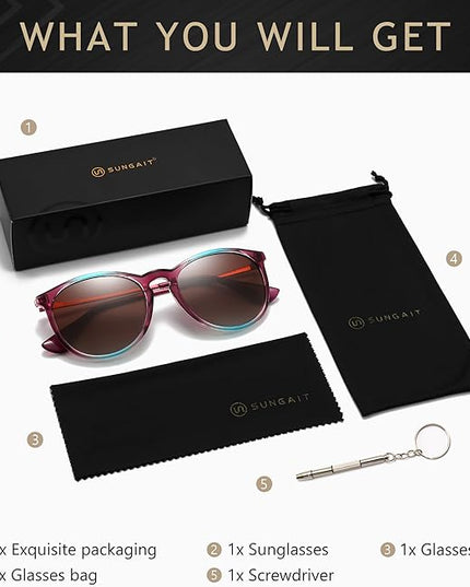 SUNGAIT Premium Vintage Round Sunglasses for Women Men Classic Retro Trendy Style