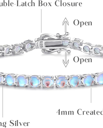 FANCIME Birthstone Bracelet Sterling Silver Gemstone Tennis Bracelets Fine Jewelry Wedding Bridal Prom Birthday Gift for Women Her, Length 7.2 Inch Width 4mm