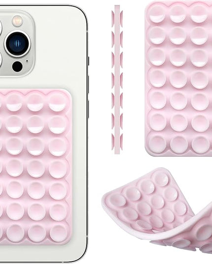 Silicone Double-Sided Suction Phone Case Detachable Mount, Car Dashboard Holder, Hands-Free Sticky Grip Phone Accessories for Selfies & Videos, - iphone & Android Compatible (3.74"x2.2", Baby Pink)