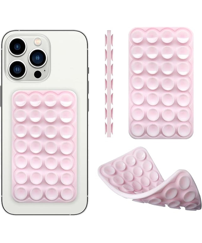 Silicone Double-Sided Suction Phone Case Detachable Mount, Car Dashboard Holder, Hands-Free Sticky Grip Phone Accessories for Selfies & Videos, - iphone & Android Compatible (3.74"x2.2", Baby Pink)