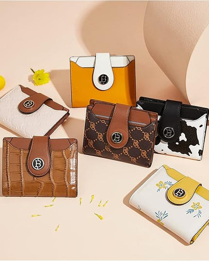 BOSTANTEN Women Leather Wallet RFID Blocking Small Bifold Zipper Pocket Wallet Card Case Purse with ID Window