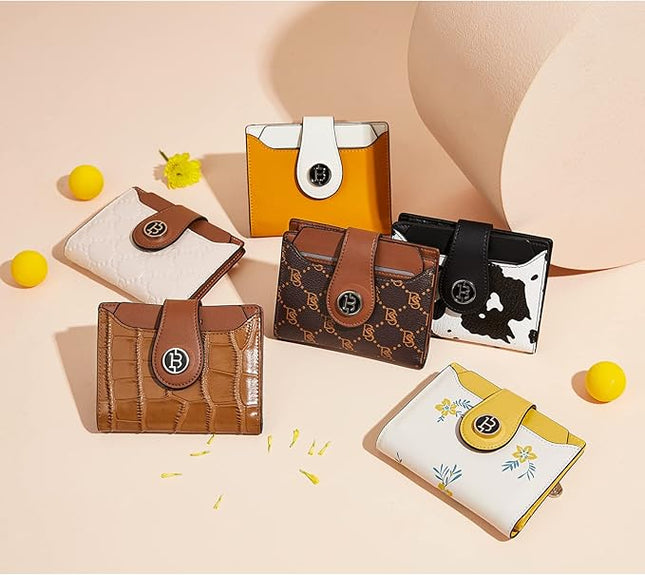BOSTANTEN Women Leather Wallet RFID Blocking Small Bifold Zipper Pocket Wallet Card Case Purse with ID Window