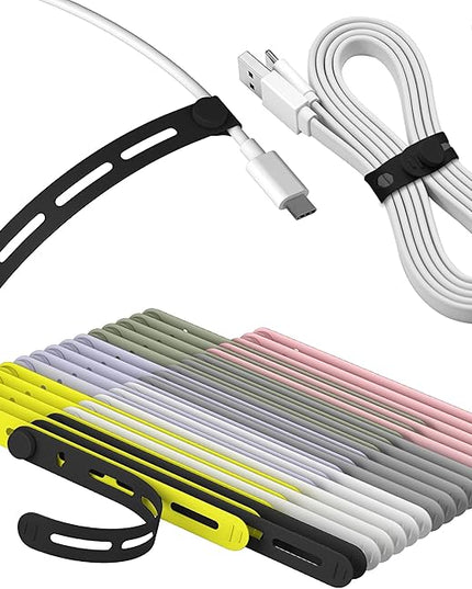 35Pcs Nearockle Silicone Cable Ties, 5.12 Inch Adjustable Cord Organizer Reusable Zip Ties for Charging Cords Earphone Computer Wire, Office Desk Cable Management Travel Accessories(Multi)