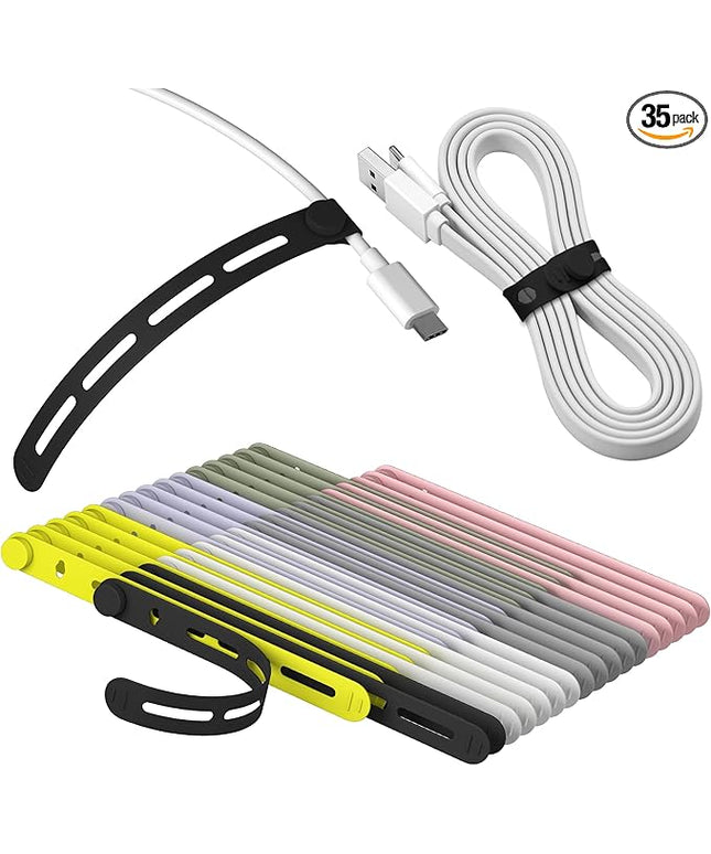 35Pcs Nearockle Silicone Cable Ties, 5.12 Inch Adjustable Cord Organizer Reusable Zip Ties for Charging Cords Earphone Computer Wire, Office Desk Cable Management Travel Accessories(Multi)