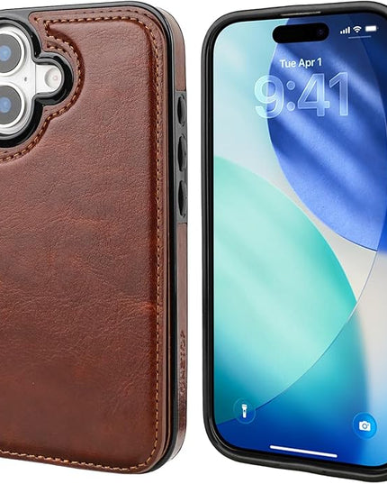 ONETOP Compatible with iPhone 17 Wallet Case with Card Holder, PU Leather Kickstand Card Slots Case, Double Magnetic Clasp and Durable Shockproof Cover 6.3 Inch (Brown)