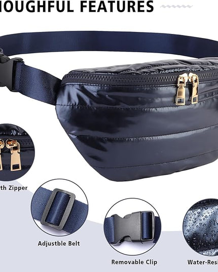 Fanny Packs for Women Fashion Waist Packs Quilted Puffer Belt Bag Puffy Crossbody Bags Sling Purse for Women Travel Running