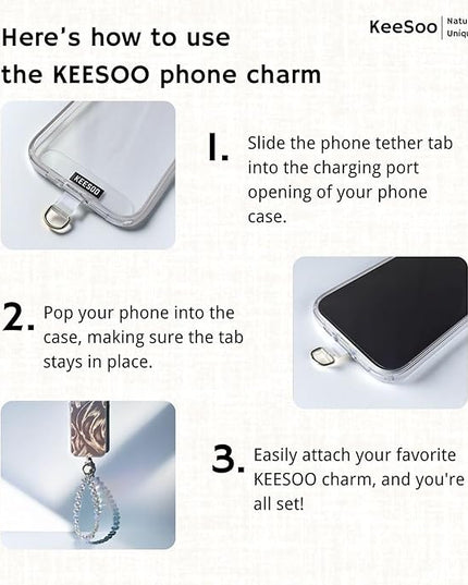 White Pure Shine Crystal Original Design Phone Charm with 2 Tether Tabs – Stylish, Durable, and Hands-Free Phone Chain – Compatible with iPhone, Samsung, Pixel & More