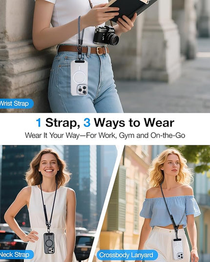 Phone Lanyard Crossbody, 3-in-1 Neck Strap& Wrist Strap, Adjustable Anti-Theft Lanyard with 2 Phone Tether Tabs, Universal Cell Phone Strap for All Case,Travel Essential, Pink