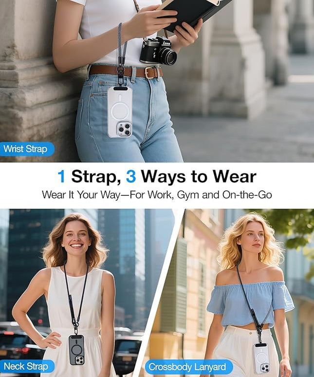 Phone Lanyard Crossbody, 3-in-1 Neck Strap& Wrist Strap, Adjustable Anti-Theft Lanyard with 2 Phone Tether Tabs, Universal Cell Phone Strap for All Case,Travel Essential, Pink