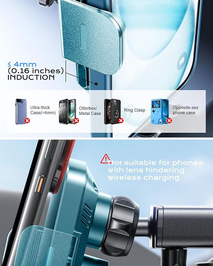 CHGeek Wireless Car Charger, 15W Fast Charging Auto Clamping Car Charger Phone Mount Phone Holder fit for iPhone 16 15 14 13 12 Pro Max 11 XR XS, Samsung Galaxy S25 Ultra S24 S23 S22, Dark Teal