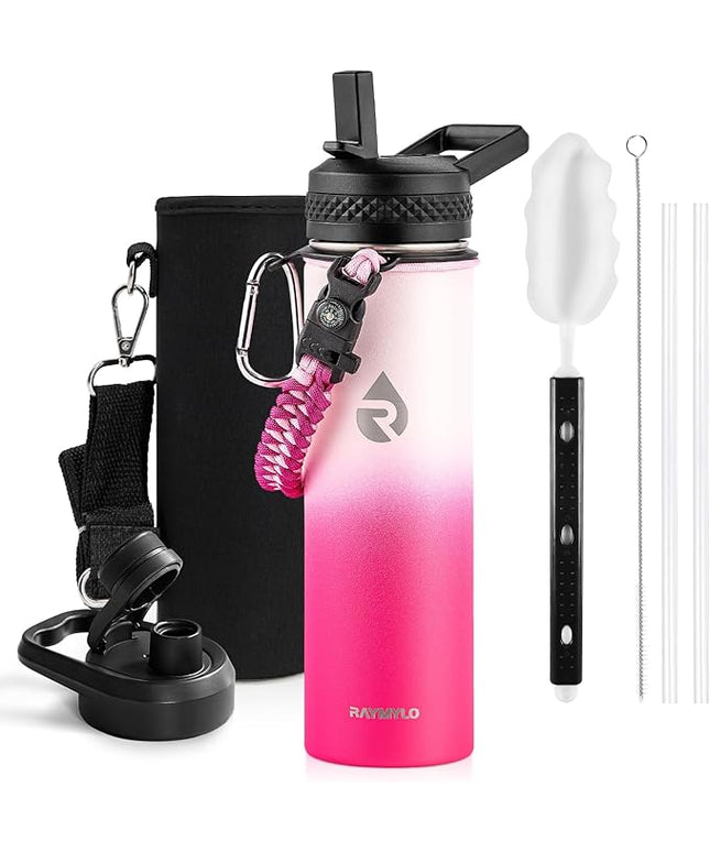 Insulated Water Bottle 20 oz, Triple Wall Vacuum Stainless Steel (Cold for 48 Hrs), Leak Proof & Non-BPA, Kids Water Bottle Jug for School with Straw Spout Lids, Ombre Pink