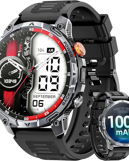 Military Smart Watches for Men,1.75″ Smartwatch with 100-Day Ultra-Long Battery/Flashlight,Fitness Watch for Heart Rate/Sleep/Calling/110+ Sports Mode Smart Watch for Android iOS 1000 mAh