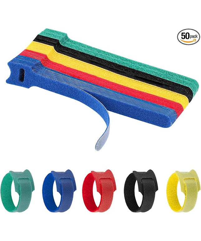 50 Pcs Reusable Cable Ties for Cords, 6 Inches Hook and Loop Adjustable Cord Straps, Reusable Zip Ties, Wire Organizers for Cords Electrical Cord Management Office Home Computer PC Cable Management