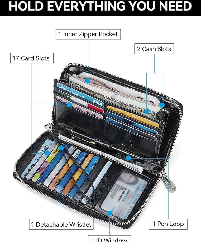 BOSTANTEN Leather Wallet for Women RFID Blocking Zip Around Credit Cards Holder Phone Clutch