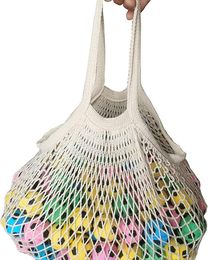 3 pack Reusable Grocery Bags Cotton Net Shopping Tote Ecology Market String Bag Mesh Beach Bags Produce Vegetable Bags (Beige)
