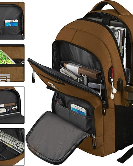 Volher Laptop Backpack,Business Travel Anti Theft Slim Durable Laptops Backpack with USB Charging Port,Water Resistant College Computer Bag for Women & Men Fits 15.6 Inch Laptop and Notebook-Brown