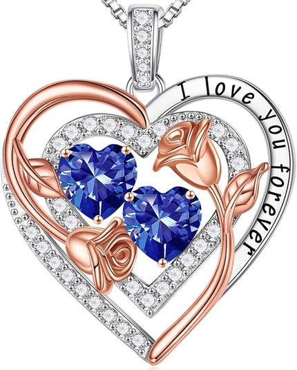 Iefil Christmas Gifts for Women - Sterling Silver Birthstone Necklace Anniversary Birthday Gifts for Her Wife Mom Daughter