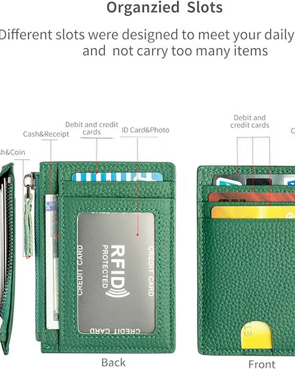 ilovever Slim Wallet for Women Small Leather RFID Blocking Credit Card Holder Minimalist Wallet with Coin Purses & Pouches,Deep Green
