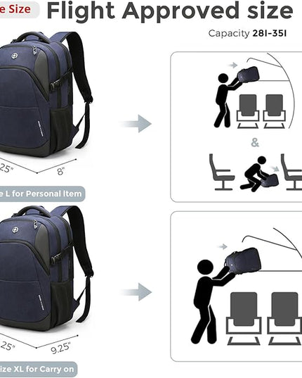 Swissdigital Design Travel Laptop Backpack for Men and Women, 35L Expandable Large Business Backpack with USB Charging Port for Fits 17 Inch Notebook, Blue | SD1671-12