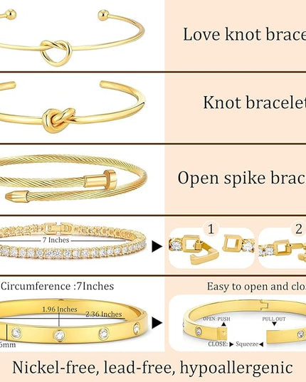 18 K Gold Plated Love Bangle Bracelet Stack Cuff Jewelry for Women Jewelry Set for Women Gift with Box