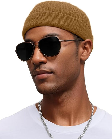 vidsel Thin Wool Fisherman Beanie for Men Women, Short Knit Cuff Trawler Watch Hats