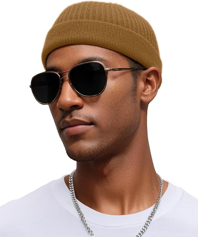 vidsel Thin Wool Fisherman Beanie for Men Women, Short Knit Cuff Trawler Watch Hats