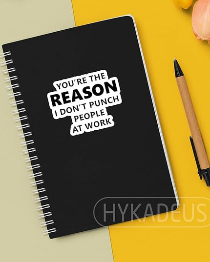(3Pcs) You’re The Reason I Don’t Punch People at Work Stickers Funny Office Humor Sarcastic Work Quote Vinyl Decals for Laptop, Water Bottle, Desk, 3" x 2.3"