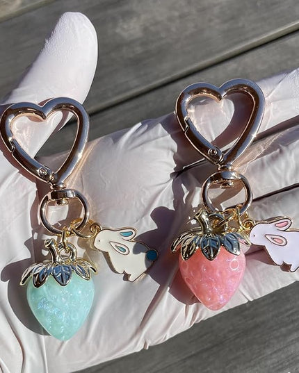 Agromusk Cute Strawberry Keychain,Bag Charms,Kawaii Heart Flower Daisy Key chains Accessories Decor for Girls Purse Gift