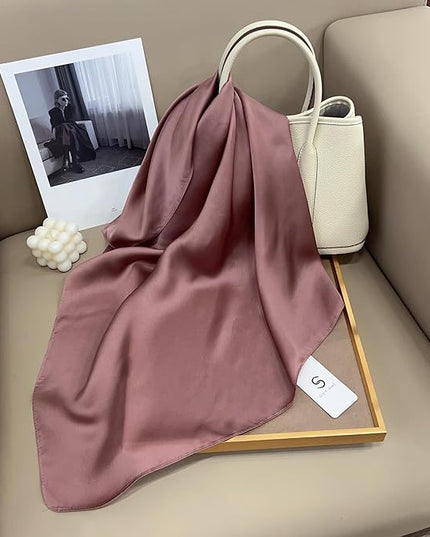 CHUNG Women's Square Satin Scarf 27.5" Bandanas Solid 50s Retro Neck Scarves Emulation Silk Handbag Hair Ribbons Necktie