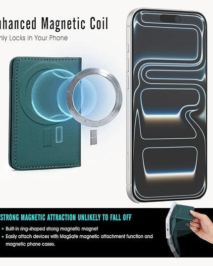 ASAPDOS for MagSafe Wallet,Magnetic Card Holder RFID Blocking Wallet with 5 Card Slots & Cash Pocket for iPhone 17/16/ 15/14/ 13/12/ Pro/Max/Plus/Air Blue Green