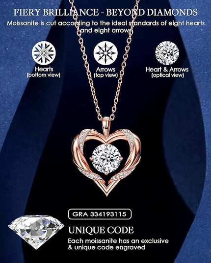 Beam & Bask 2-3 Ct Moissanite Heart Necklaces for Women, 18K Gold Plated Romantic Pendant for Anniversary Birthday, 925 Sterling Silver Jewelry for Wife Girlfriend Mom Her