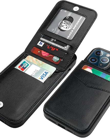 KIHUWEY Compatible with iPhone 13 Pro Max Case Wallet with Credit Card Holder, Premium Leather Magnetic Clasp Kickstand Heavy Duty Protective Cover for iPhone 13 Pro Max 6.7 Inch(Black)