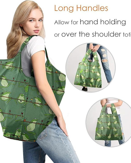 BeeGreen Animals Lover Gifts for Women Animals Reusable Grocery Bags Shopping Bags Bulk 6 Pack 50LBS X-Large Foldable Hedehog Cats Dogs Frog