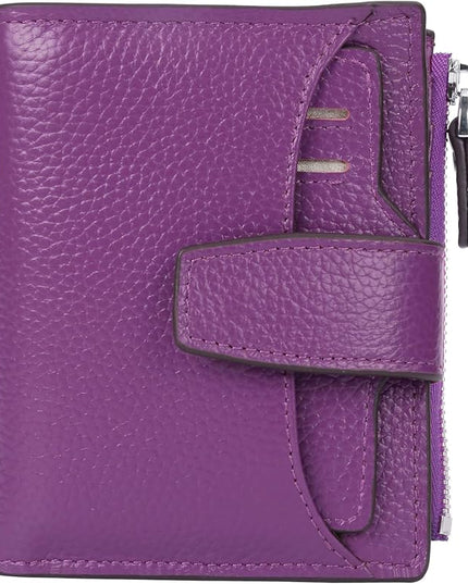 AINIMOER Women's RFID Blocking Leather Small Compact Bi-fold Zipper Pocket Wallet Card Case Purse with id Window