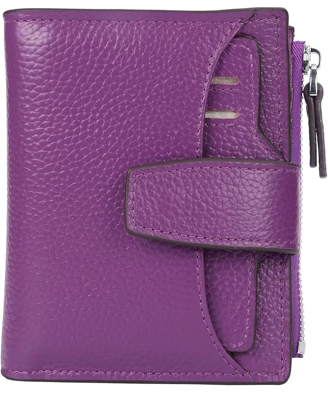 AINIMOER Women's RFID Blocking Leather Small Compact Bi-fold Zipper Pocket Wallet Card Case Purse with id Window