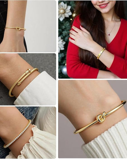 18 K Gold Plated Love Bangle Bracelet Stack Cuff Jewelry for Women Jewelry Set for Women Gift with Box