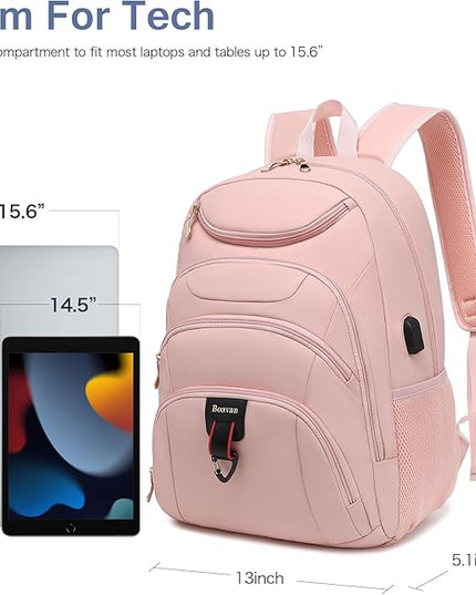 Boavan Laptop Backpack for women, 15.6 inch Laptop Bag with USB Port, Waterproof Travel Work Backpack Purse, Anti-Theft Teacher Nurse Doctor Casual Bookbags Office Business backpack，Pink