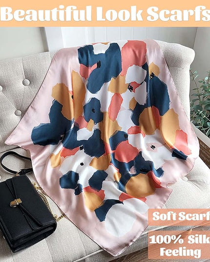 kcctoo 27.5" Mulberry Silk Feeling Head Scarf Women's Fashion Square Neck Satin Scarfs for Bag Hair Scarves Gift